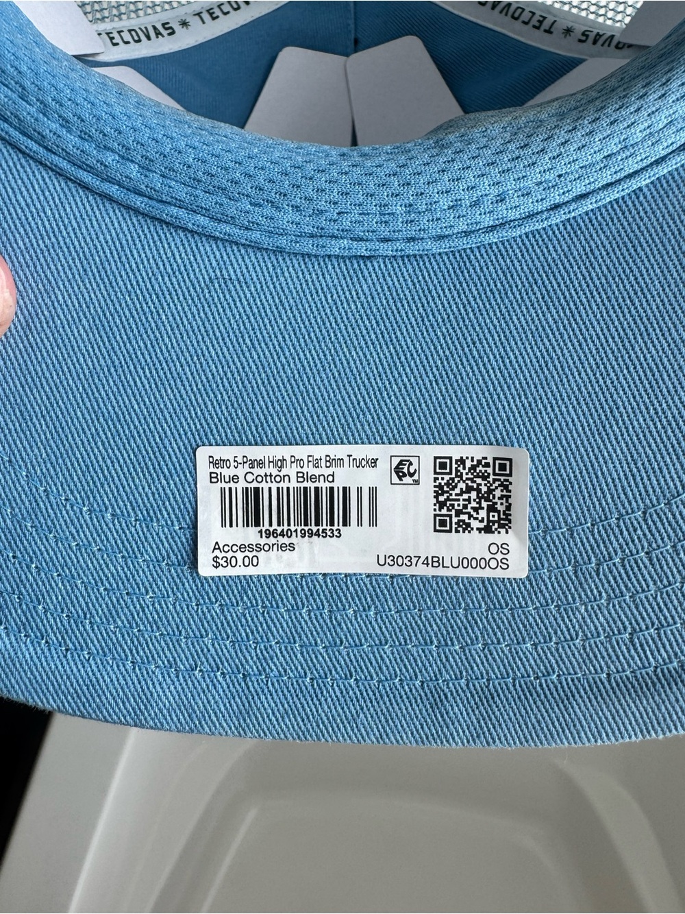 Tecovas Light Blue Trucker Hat with Cream Logo Patch and Green Accent - Picture 4 of 5